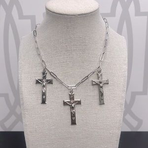Silver Triple Cross Necklace